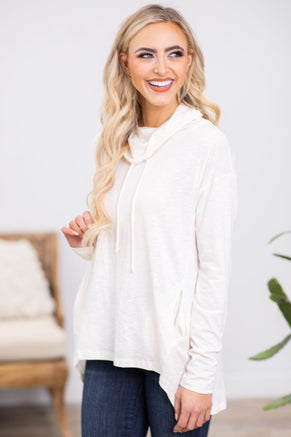 Ivory Hi Lo Cowl Neck Top With Pockets - Filly Flair