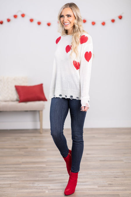 Ivory Intarsia Heart Lightweight Sweater - Filly Flair