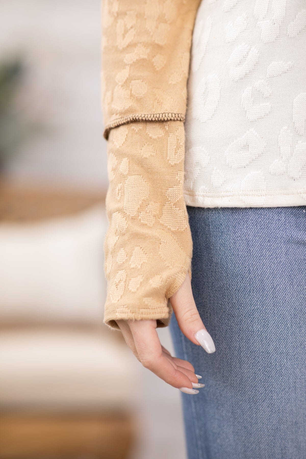 Ivory and Tan Tonal Animal Print Top - Filly Flair