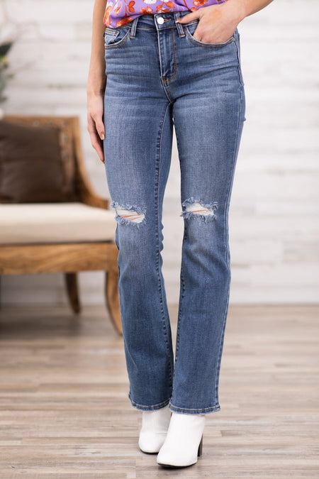 Judy Blue Mid Rise Distressed Bootcut Jeans - Filly Flair