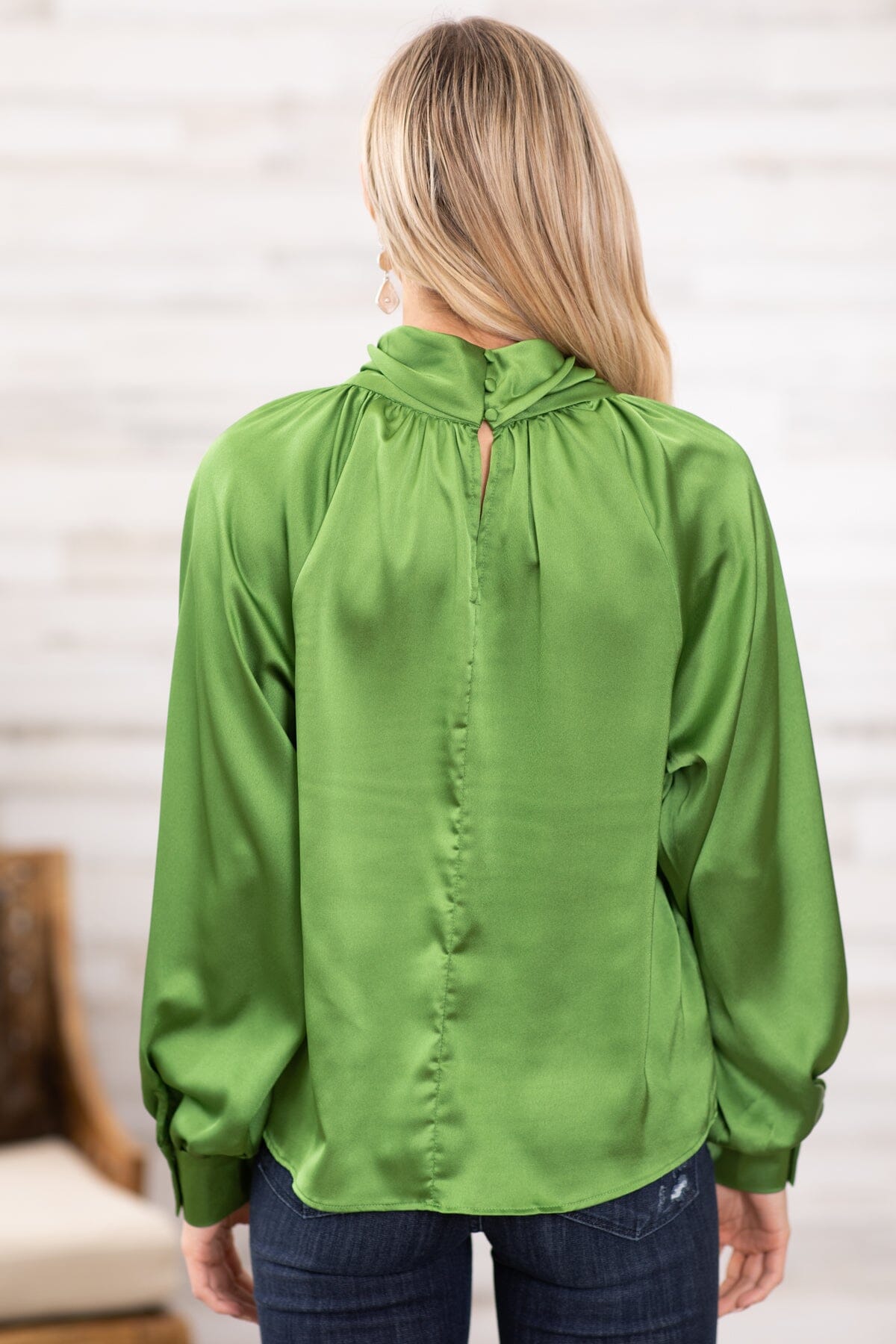 Kelly Green Mock Neck Top With Keyhole - Filly Flair