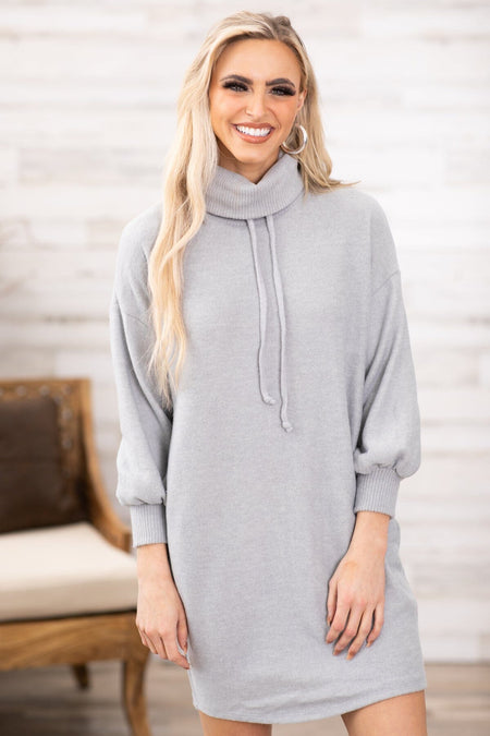 Light Grey Cowl Neck Sweatshirt Dress - Filly Flair