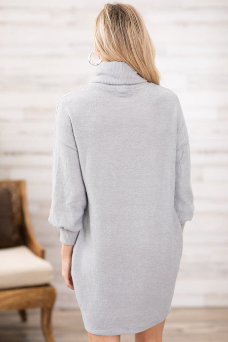 Light Grey Cowl Neck Sweatshirt Dress - Filly Flair