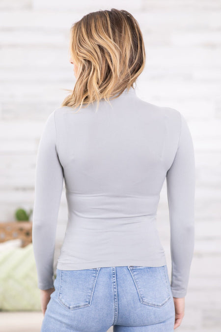 Light Grey Seamless Mock Neck Top - Filly Flair