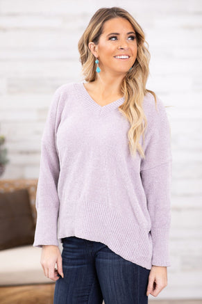 Mauve V-Neck Drop Shoulder Sweater - Filly Flair