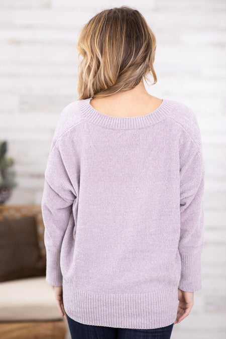 Mauve V-Neck Drop Shoulder Sweater - Filly Flair