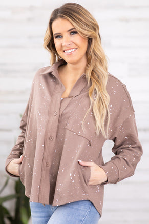 Mocha Bleach Splatter Knit Jacket - Filly Flair