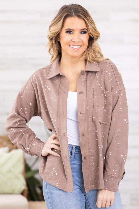 Mocha Bleach Splatter Knit Jacket - Filly Flair