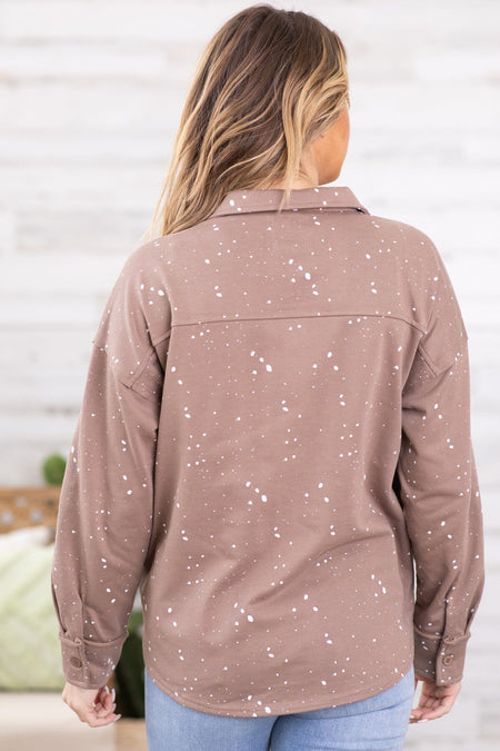 Mocha Bleach Splatter Knit Jacket - Filly Flair