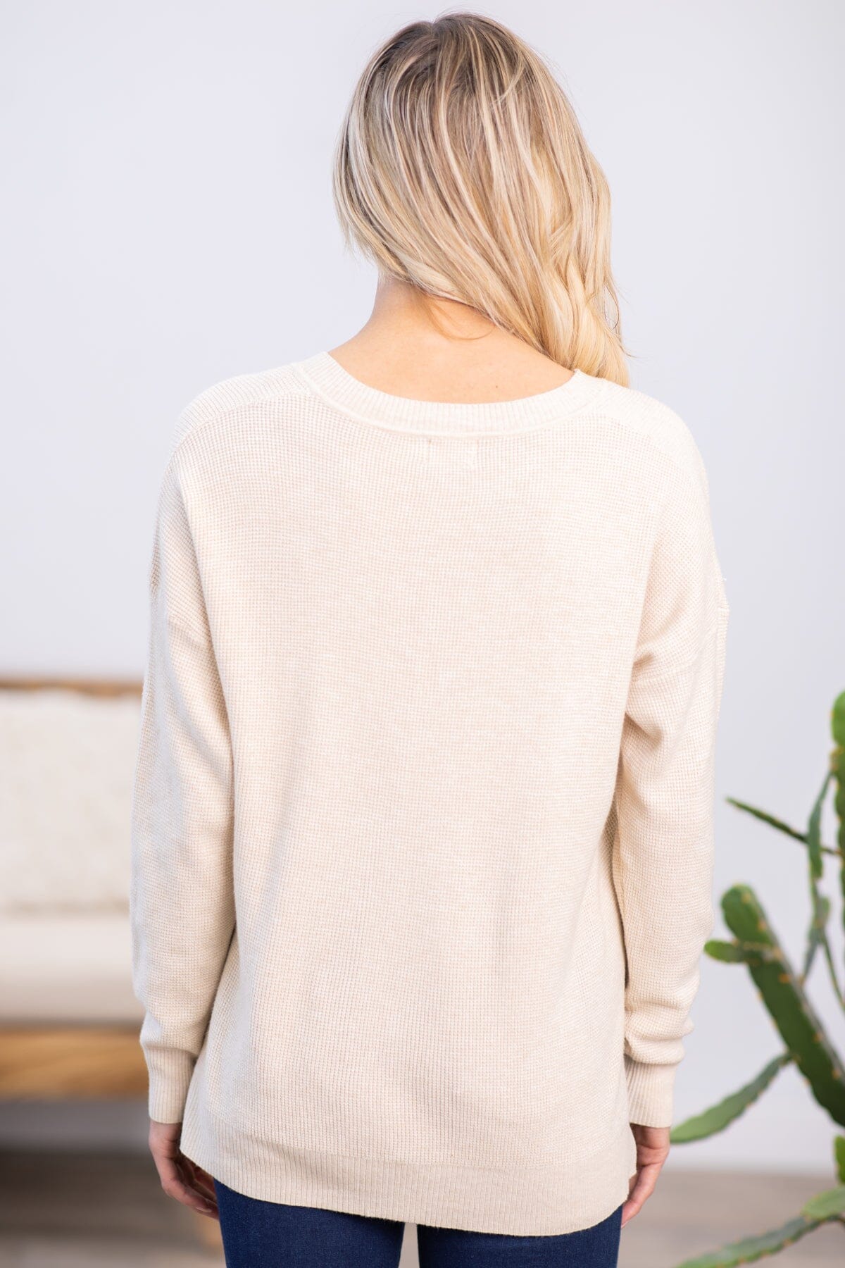 Oatmeal Drop Shoulder Lightweight Sweater - Filly Flair