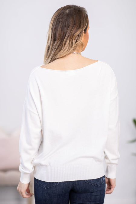 Off White Boatneck Dolman Sleeve Top - Filly Flair