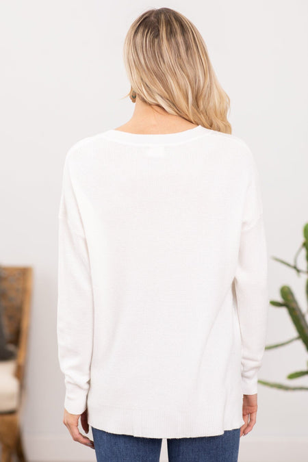 Off White Drop Shoulder Lightweight Sweater - Filly Flair