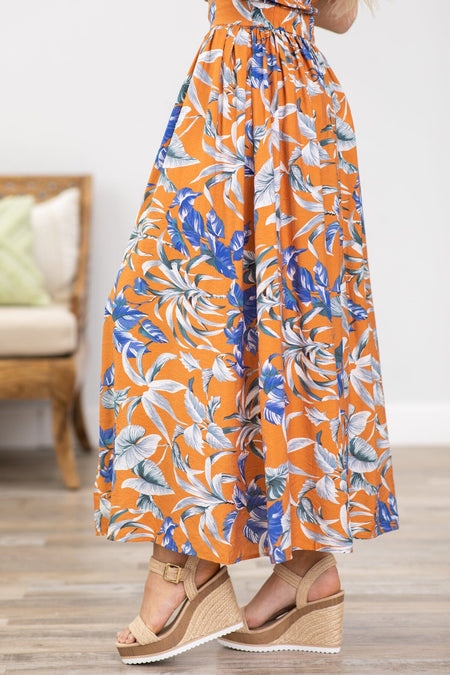 Orange and Cobalt Floral Maxi Skirt - Filly Flair