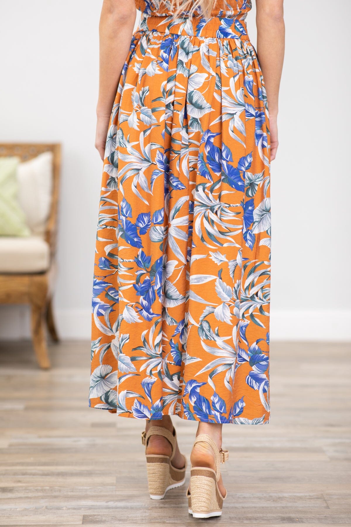 Floral maxi cheap skirt orange