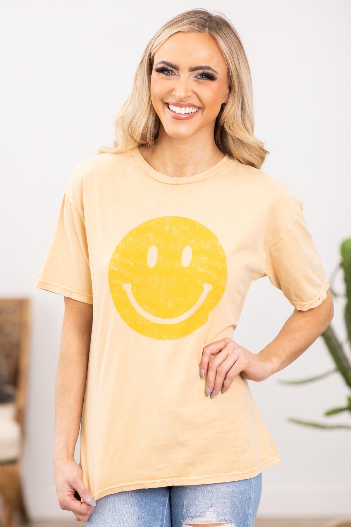 Pastel Yellow Smiley Face Graphic Tee - Filly Flair