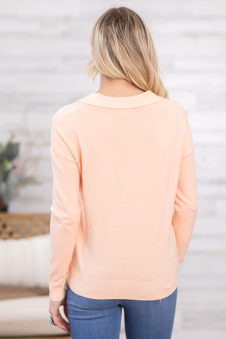 Peach Notch Neck Long Sleeve Top - Filly Flair