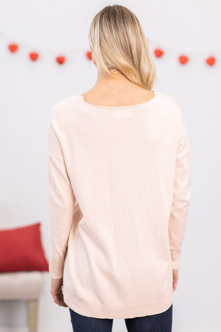 Peach V-Neck Front Seam Sweater - Filly Flair