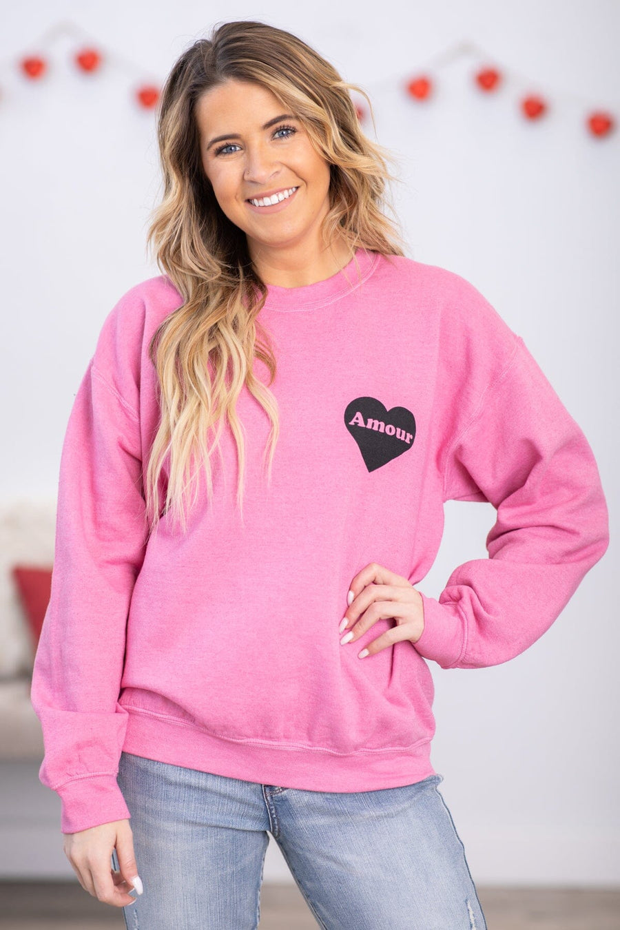 Pink Amour Heart Graphic Sweatshirt - Filly Flair