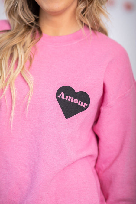 Pink Amour Heart Graphic Sweatshirt - Filly Flair