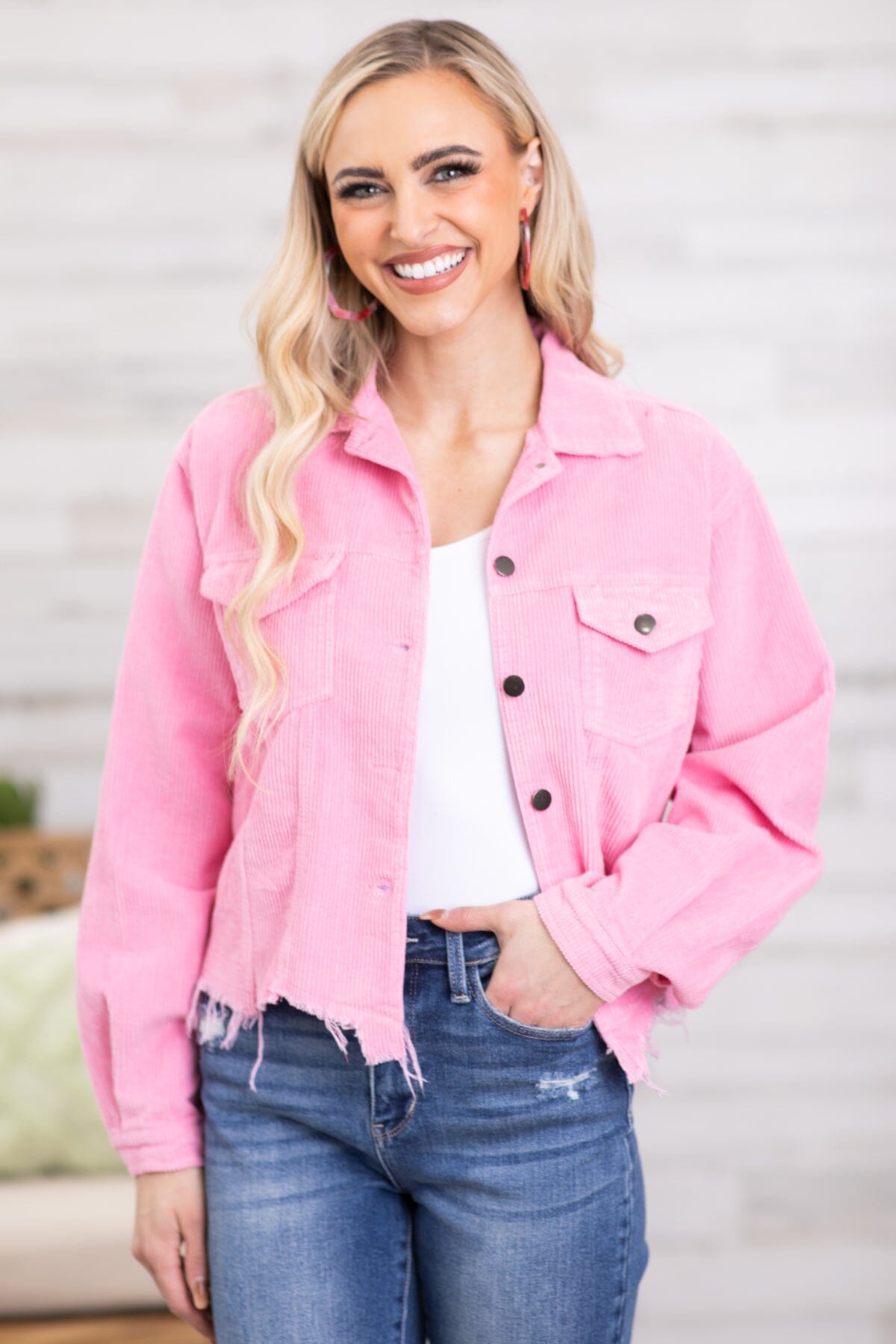 Pink corduroy jacket outlet with fur collar