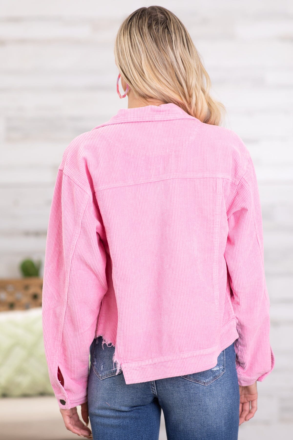 Pink Fray Hem Corduroy Jacket - Filly Flair