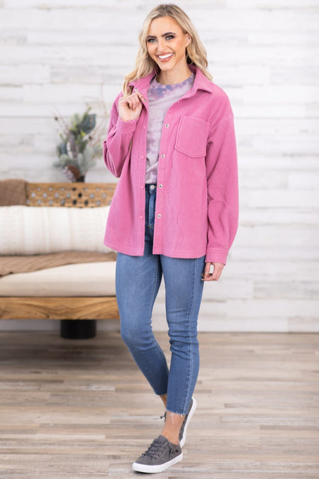 Pink Quilted Fleece Shacket - Filly Flair