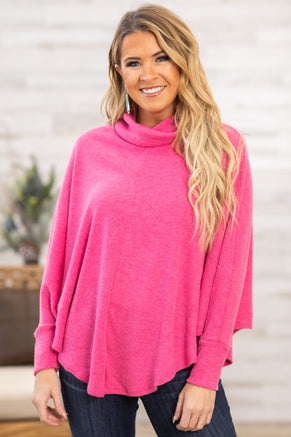 Pink Round Hem Turtleneck Dolman Sleeve - Filly Flair