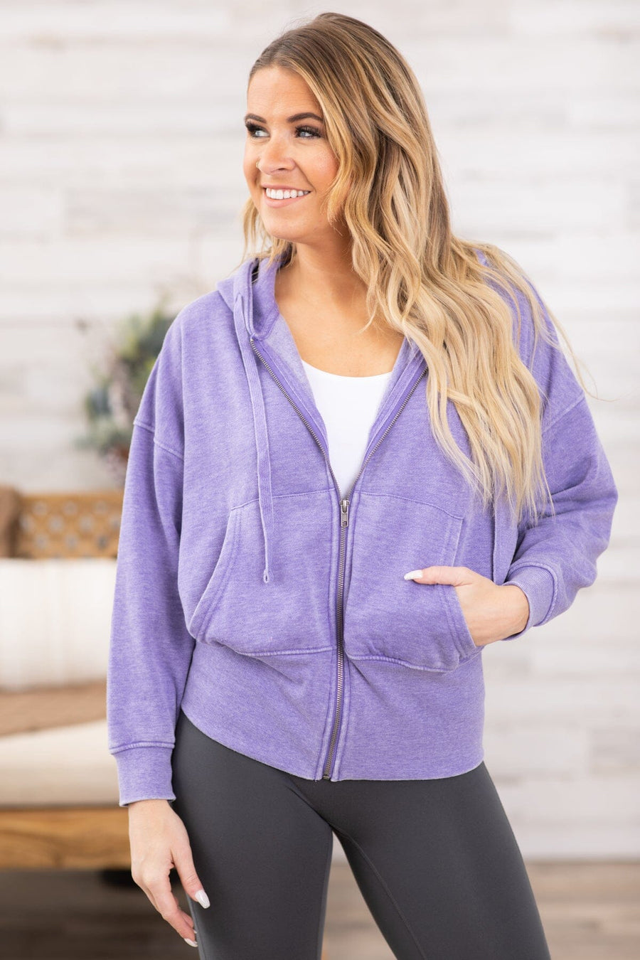 Purple Washed Full Zip Fleece Hoodie - Filly Flair