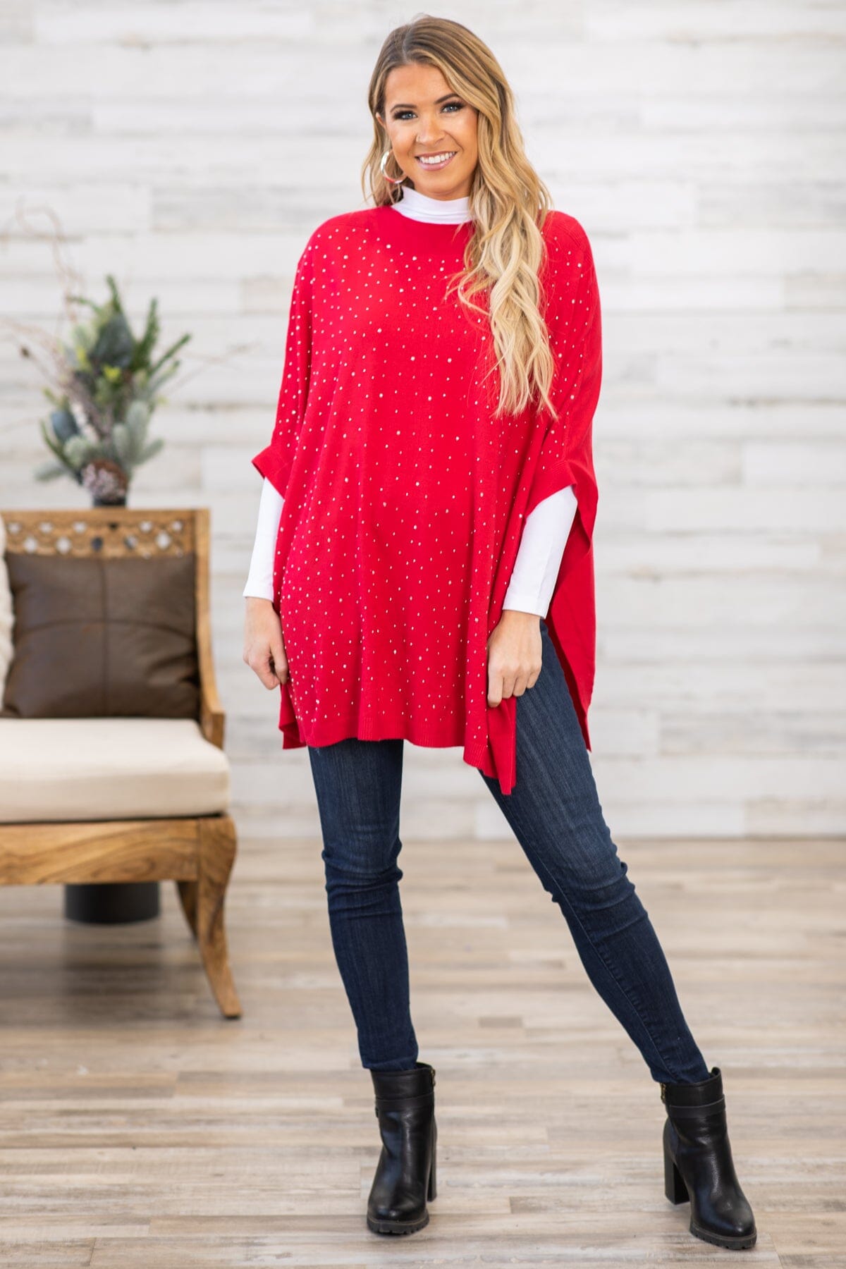 Red and Gold Scattered Studs Sweater - Filly Flair