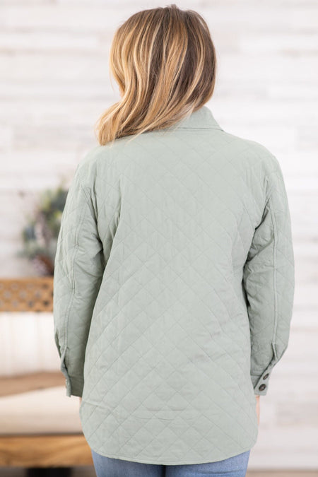 Sage Quilted Dolphin Hem Shacket - Filly Flair