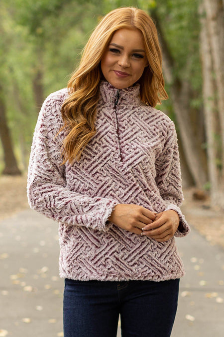 Pink and Maroon Textured Sherpa Pullover - Filly Flair