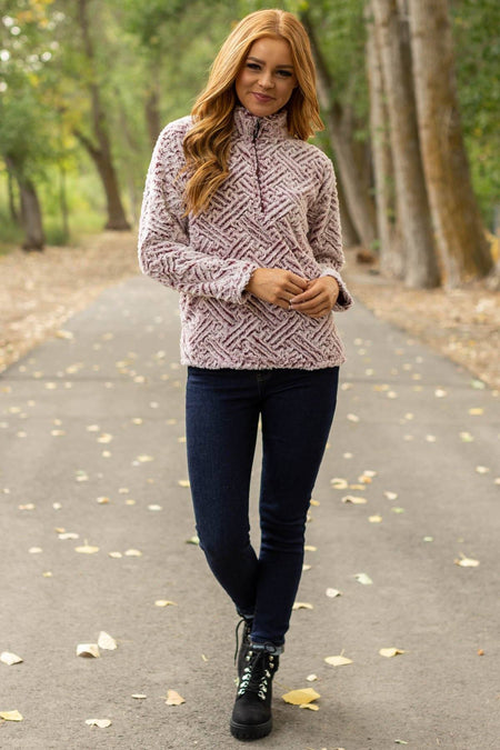 Pink and Maroon Textured Sherpa Pullover - Filly Flair