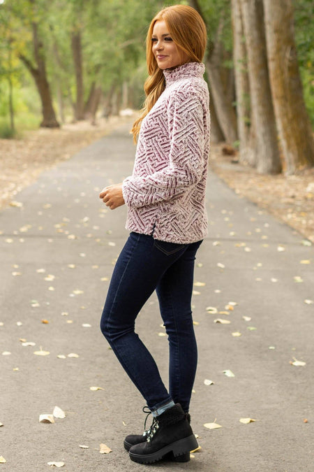 Pink and Maroon Textured Sherpa Pullover - Filly Flair