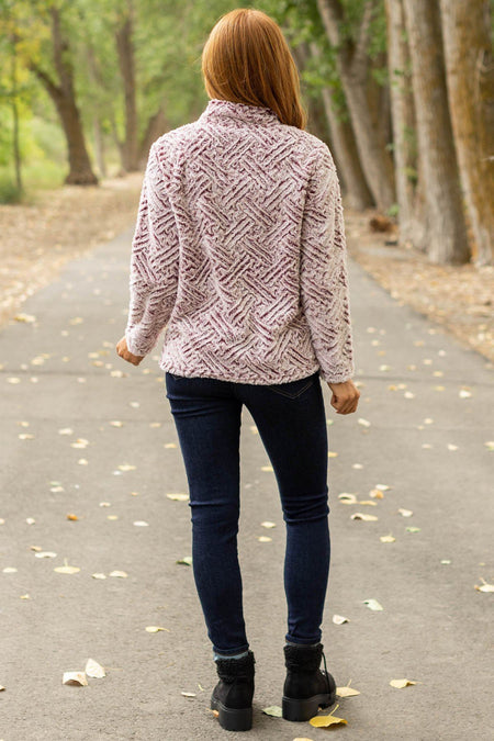 Pink and Maroon Textured Sherpa Pullover - Filly Flair