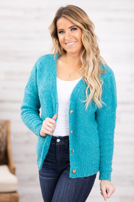 Turquoise Cardigan With Buttons - Filly Flair