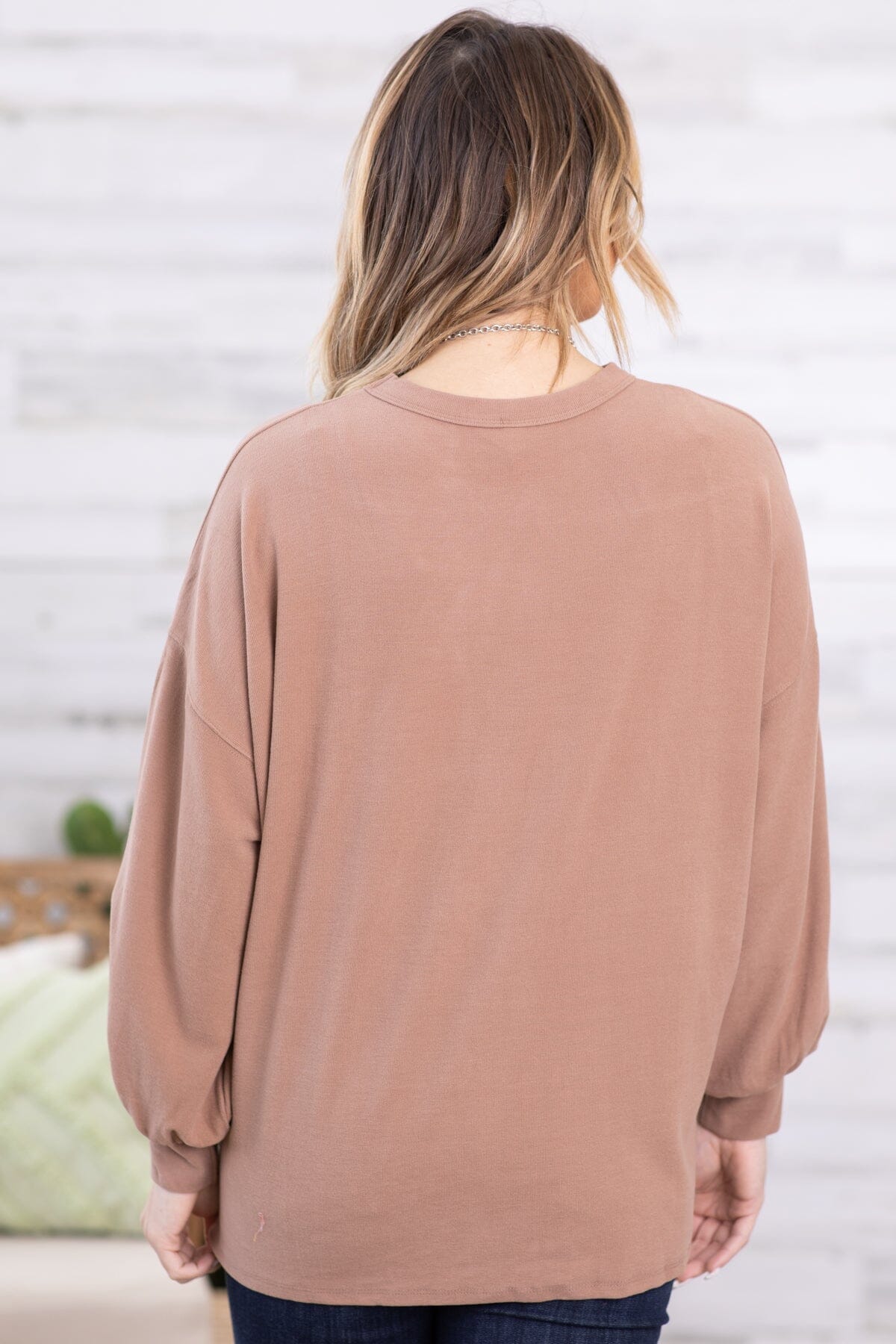 Taupe Drop Shoulder Balloon Sleeve Top - Filly Flair