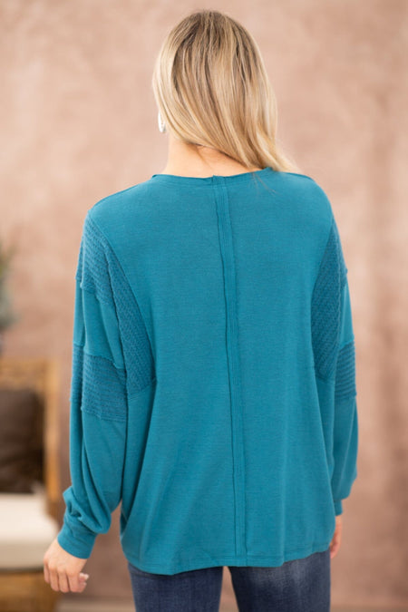 Teal Reverse Seam Detail V-Neck Top - Filly Flair