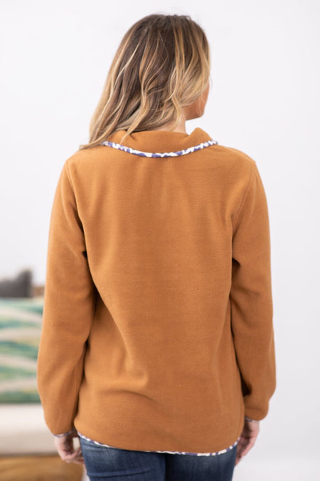 Terra Cotta Contrast Trim 1/4 Snap Pullover - Filly Flair